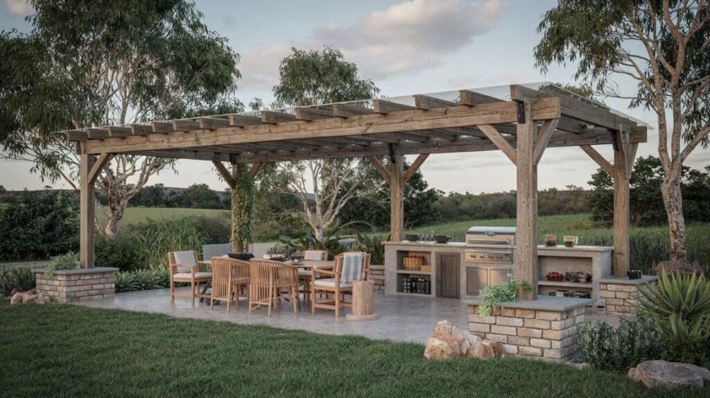 rustic rural style pergola